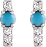 14K Gold Round Natural Turquoise & Natural Diamond Accented Bar Earrings - White Gold - view 2