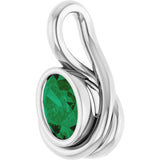 14K Gold Oval Lab-Grown Emerald Bezel-Set Solitaire Freeform Pendant - White Gold - view 2