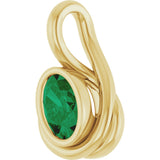 14K Gold Oval Lab-Grown Emerald Bezel-Set Solitaire Freeform Pendant - Yellow Gold - view 2