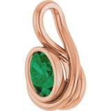 14K Gold Oval Lab-Grown Emerald Bezel-Set Solitaire Freeform Pendant - Rose Gold - view 2