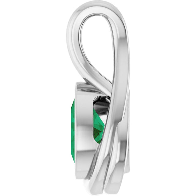 14K Gold Oval Lab-Grown Emerald Bezel-Set Solitaire Freeform Pendant - White Gold - view 3