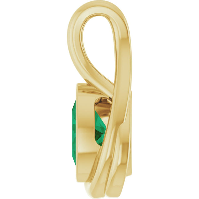 14K Gold Oval Lab-Grown Emerald Bezel-Set Solitaire Freeform Pendant - Yellow Gold - view 3