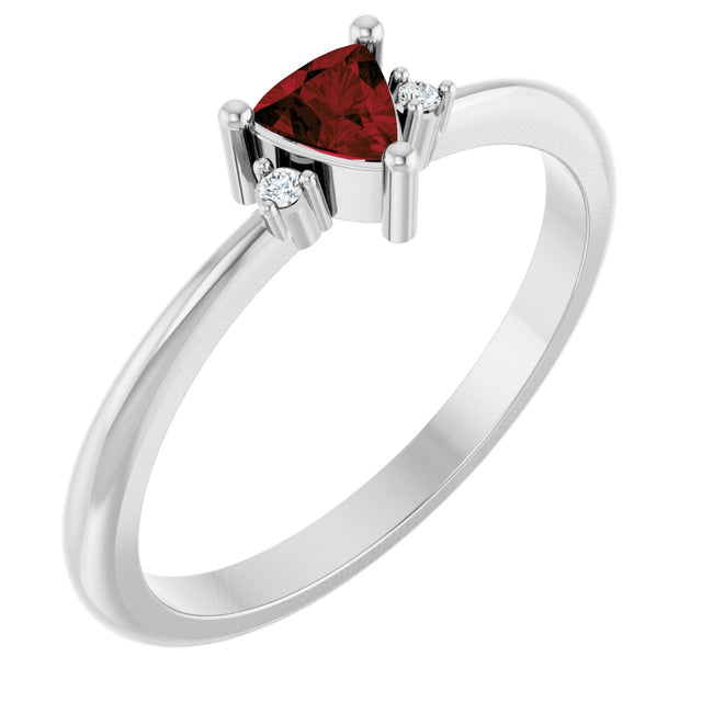 14K Gold Trillion Natural Mozambique Garnet & Natural Diamond Accented Ring - White Gold