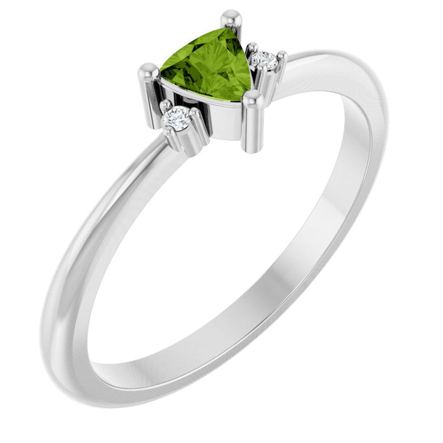 Platinum Trillion Natural Peridot & Natural Diamond Accented Ring