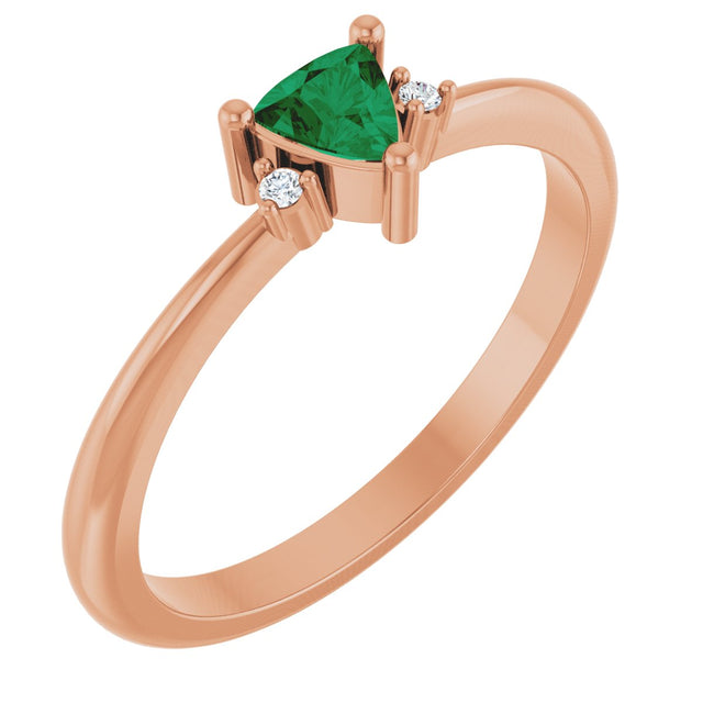 14K Gold Trillion Natural Emerald & Natural Diamond Accented Ring - Rose Gold
