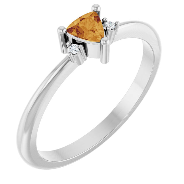 14K Gold Trillion Natural Citrine & Natural Diamond Accented Ring - White Gold