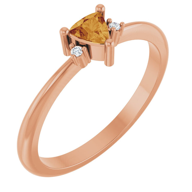 14K Gold Trillion Natural Citrine & Natural Diamond Accented Ring - Rose Gold