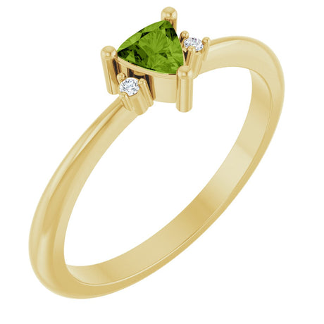 14K Gold Trillion Natural Peridot & Natural Diamond Accented Ring - Yellow Gold