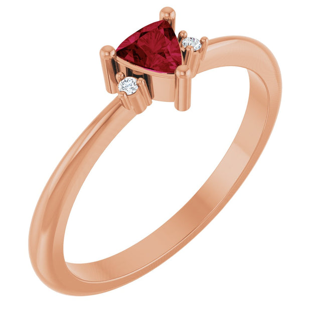 14K Gold Trillion Lab-Grown Ruby & Natural Diamond Accented Ring - Rose Gold