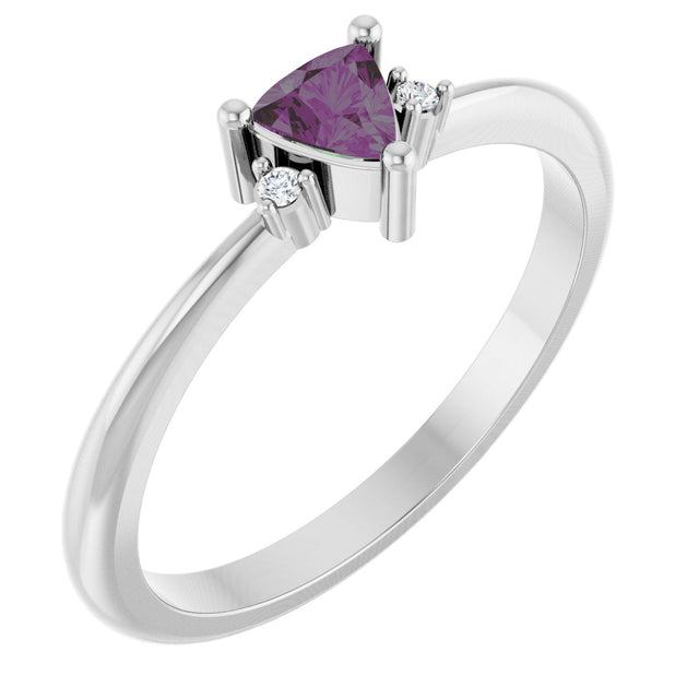 14K Gold Trillion Lab-Grown Alexandrite & Natural Diamond Accented Ring - White Gold