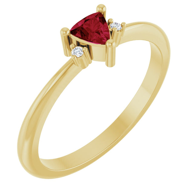 14K Gold Trillion Natural Ruby & Natural Diamond Accented Ring - Yellow Gold