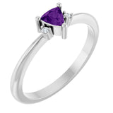 Platinum Trillion Natural Amethyst & Natural Diamond Accented Ring – 3x3mm