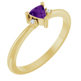 14K Gold Trillion Natural Amethyst & Natural Diamond Accented Ring – 3x3mm - Yellow Gold