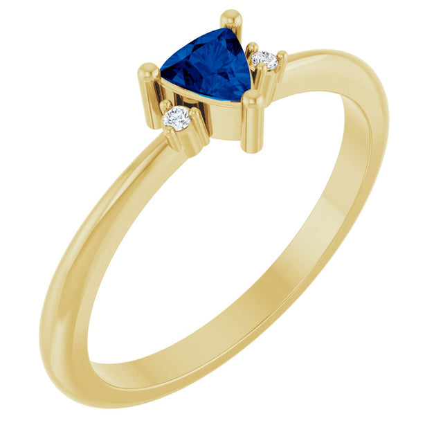 14K Gold Trillion Lab-Grown Blue Sapphire & Natural Diamond Accented Ring - Yellow Gold