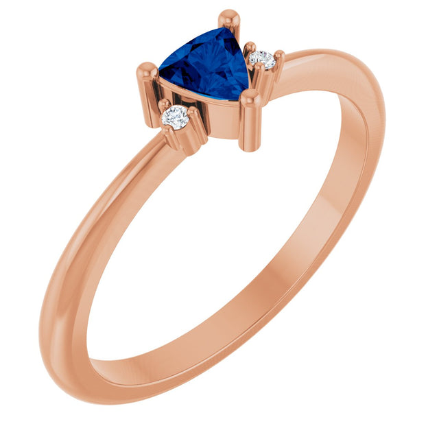 14K Gold Trillion Natural Blue Sapphire & Natural Diamond Accented Ring - Rose Gold
