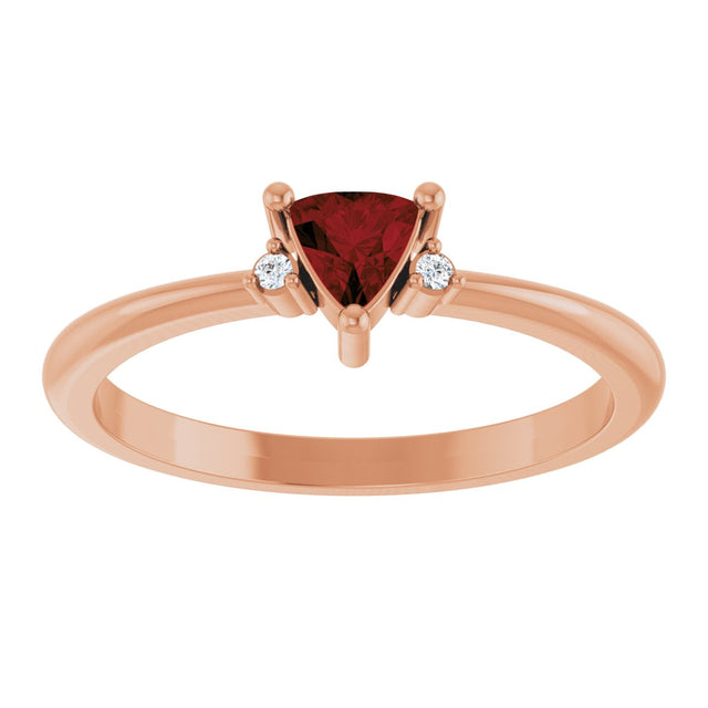 14K Gold Trillion Natural Mozambique Garnet & Natural Diamond Accented Ring - Rose Gold - view 3