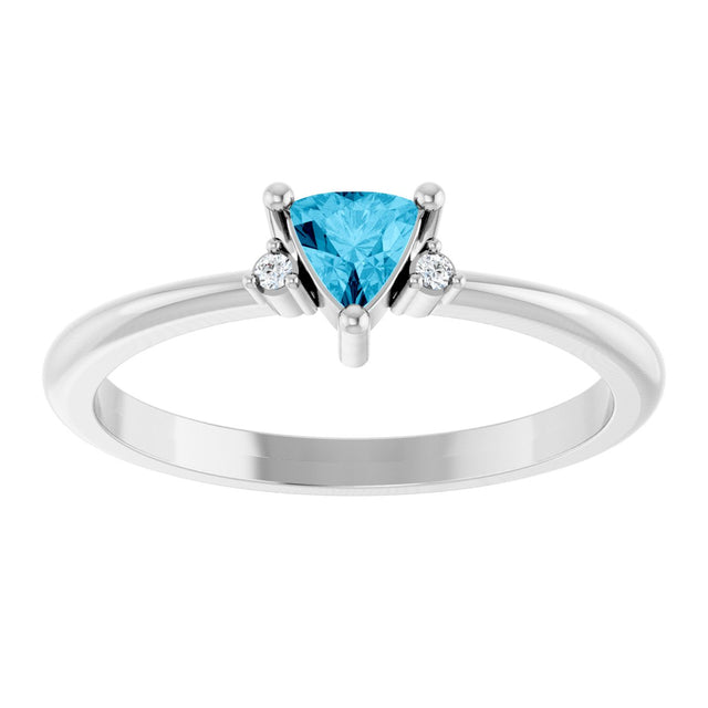 14K Gold Trillion Natural Aquamarine & Natural Diamond Accented Ring - White Gold - view 3