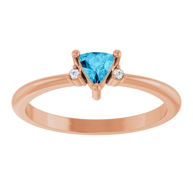 14K Gold Trillion Natural Aquamarine & Natural Diamond Accented Ring - Rose Gold - view 3