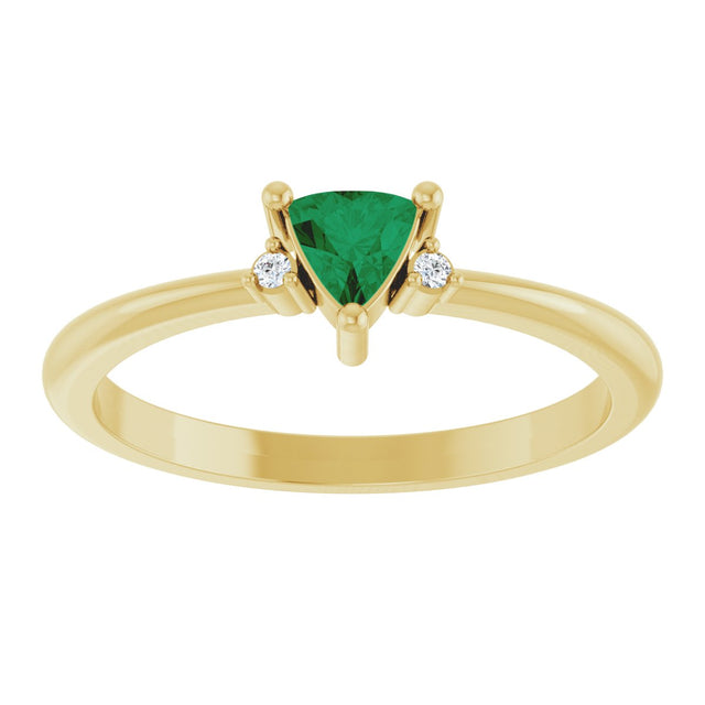 14K Gold Trillion Lab-Grown Emerald & Natural Diamond Accented Ring - Yellow Gold - view 3