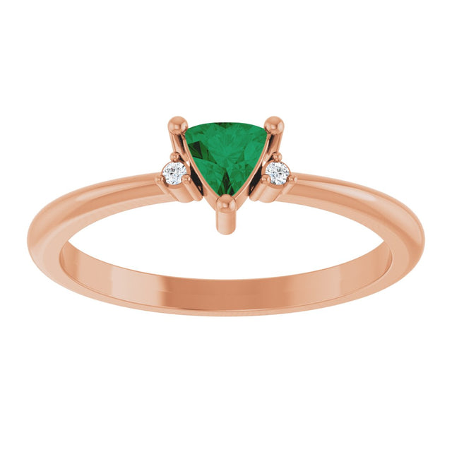 14K Gold Trillion Lab-Grown Emerald & Natural Diamond Accented Ring - Rose Gold - view 3