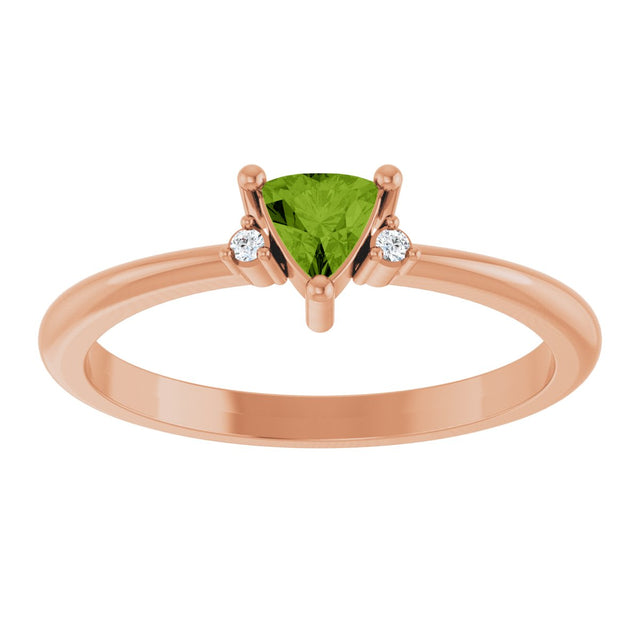 14K Gold Trillion Natural Peridot & Natural Diamond Accented Ring - Rose Gold - view 3