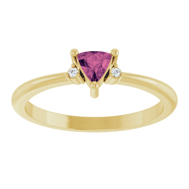 14K Gold Trillion Natural Pink Tourmaline & Natural Diamond Accented Ring - Yellow Gold - view 3