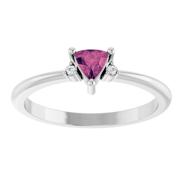 14K Gold Trillion Natural Pink Tourmaline & Natural Diamond Accented Ring - White Gold - view 3
