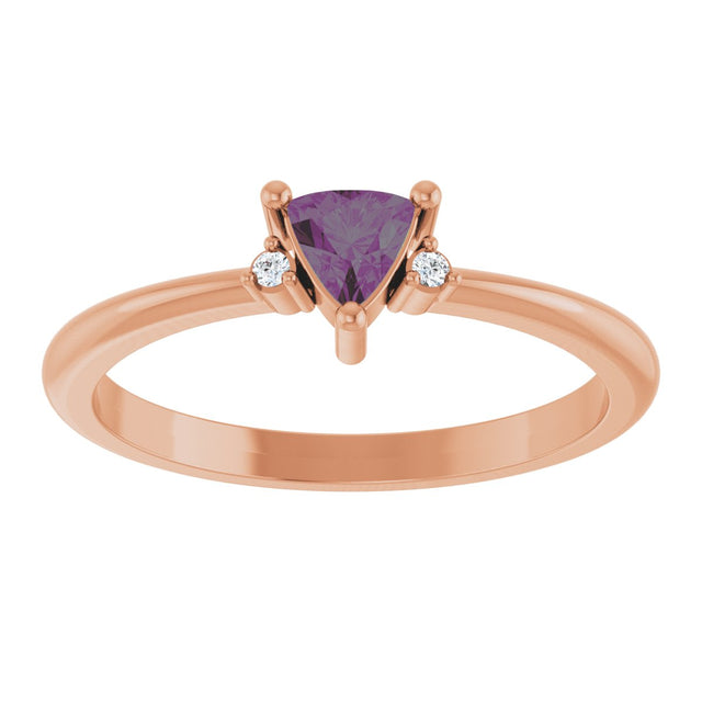 14K Gold Trillion Lab-Grown Alexandrite & Natural Diamond Accented Ring - Rose Gold - view 2