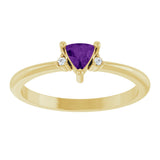 14K Gold Trillion Natural Amethyst & Natural Diamond Accented Ring – 3x3mm - Yellow Gold - view 3