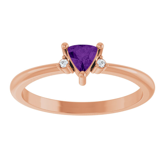 14K Gold Trillion Natural Amethyst & Natural Diamond Accented Ring – 3x3mm - Rose Gold - view 3