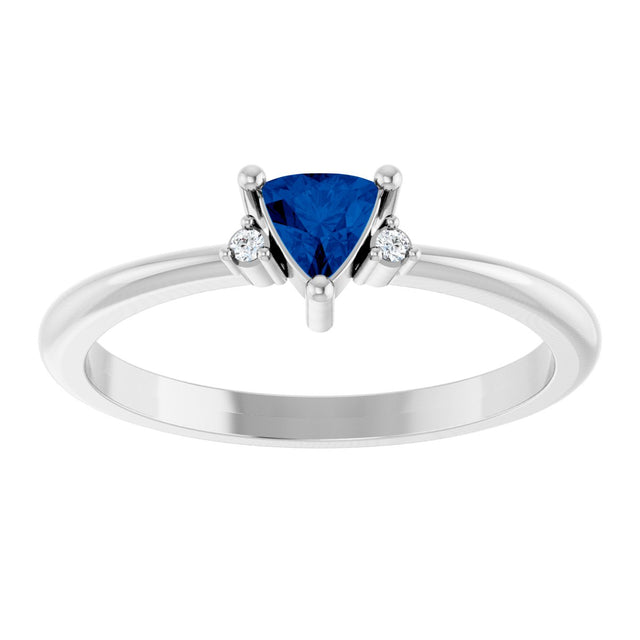 Platinum Trillion Natural Blue Sapphire & Natural Diamond Accented Ring - view 3
