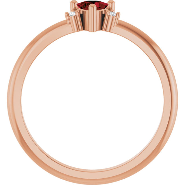 14K Gold Trillion Natural Mozambique Garnet & Natural Diamond Accented Ring - Rose Gold - view 2