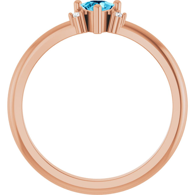 14K Gold Trillion Natural Aquamarine & Natural Diamond Accented Ring - Rose Gold - view 2