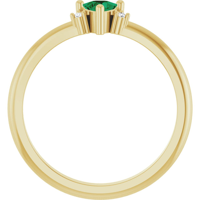 14K Gold Trillion Lab-Grown Emerald & Natural Diamond Accented Ring - Yellow Gold - view 2