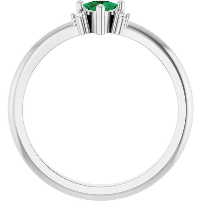 Platinum Trillion Lab-Grown Emerald & Natural Diamond Accented Ring - view 2