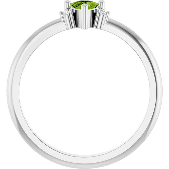 14K Gold Trillion Natural Peridot & Natural Diamond Accented Ring - White Gold - view 2