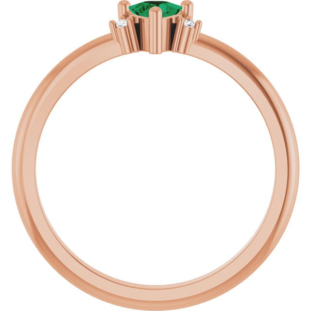 14K Gold Trillion Lab-Grown Emerald & Natural Diamond Accented Ring - Rose Gold - view 2