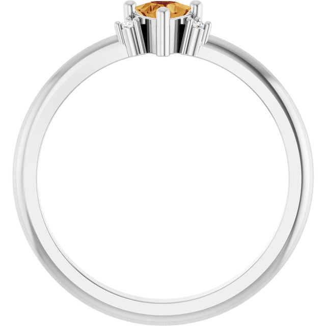 14K Gold Trillion Natural Citrine & Natural Diamond Accented Ring - White Gold - view 2