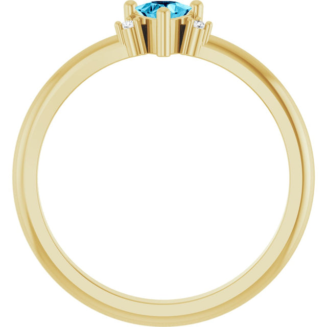 14K Gold Trillion Natural Aquamarine & Natural Diamond Accented Ring - Yellow Gold - view 2