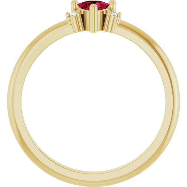 14K Gold Trillion Lab-Grown Ruby & Natural Diamond Accented Ring - Yellow Gold - view 2