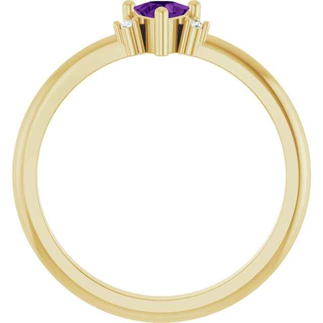 14K Gold Trillion Natural Amethyst & Natural Diamond Accented Ring – 3x3mm - Yellow Gold - view 2