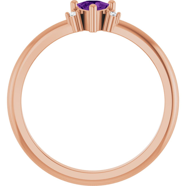 14K Gold Trillion Natural Amethyst & Natural Diamond Accented Ring – 3x3mm - Rose Gold - view 2