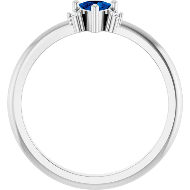 Platinum Trillion Lab-Grown Blue Sapphire & Natural Diamond Accented Ring - view 2