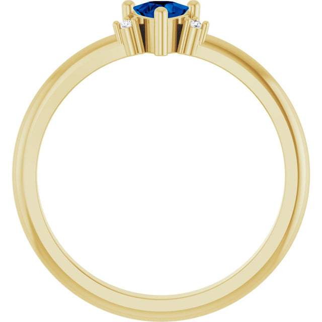 14K Gold Trillion Lab-Grown Blue Sapphire & Natural Diamond Accented Ring - Yellow Gold - view 2