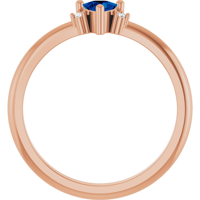 14K Gold Trillion Natural Blue Sapphire & Natural Diamond Accented Ring - Rose Gold - view 2