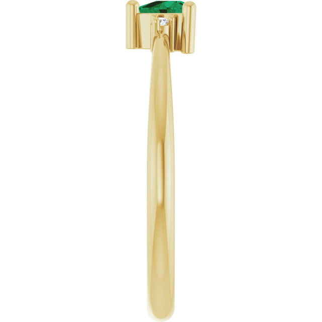 14K Gold Trillion Lab-Grown Emerald & Natural Diamond Accented Ring - Yellow Gold - view 4