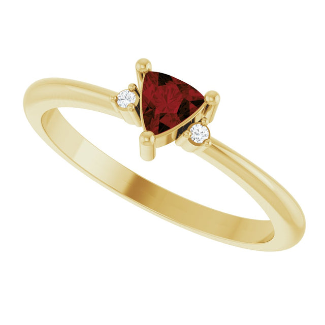 14K Gold Trillion Natural Mozambique Garnet & Natural Diamond Accented Ring - Yellow Gold - view 5