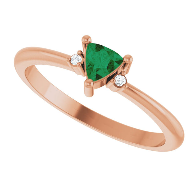 14K Gold Trillion Lab-Grown Emerald & Natural Diamond Accented Ring - Rose Gold - view 5