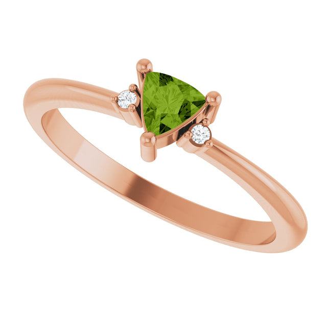 14K Gold Trillion Natural Peridot & Natural Diamond Accented Ring - Rose Gold - view 5