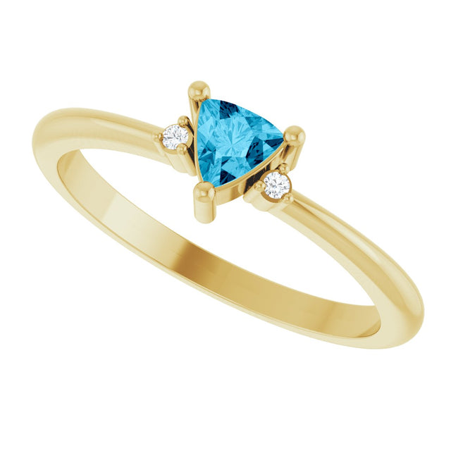 14K Gold Trillion Natural Aquamarine & Natural Diamond Accented Ring - Yellow Gold - view 5